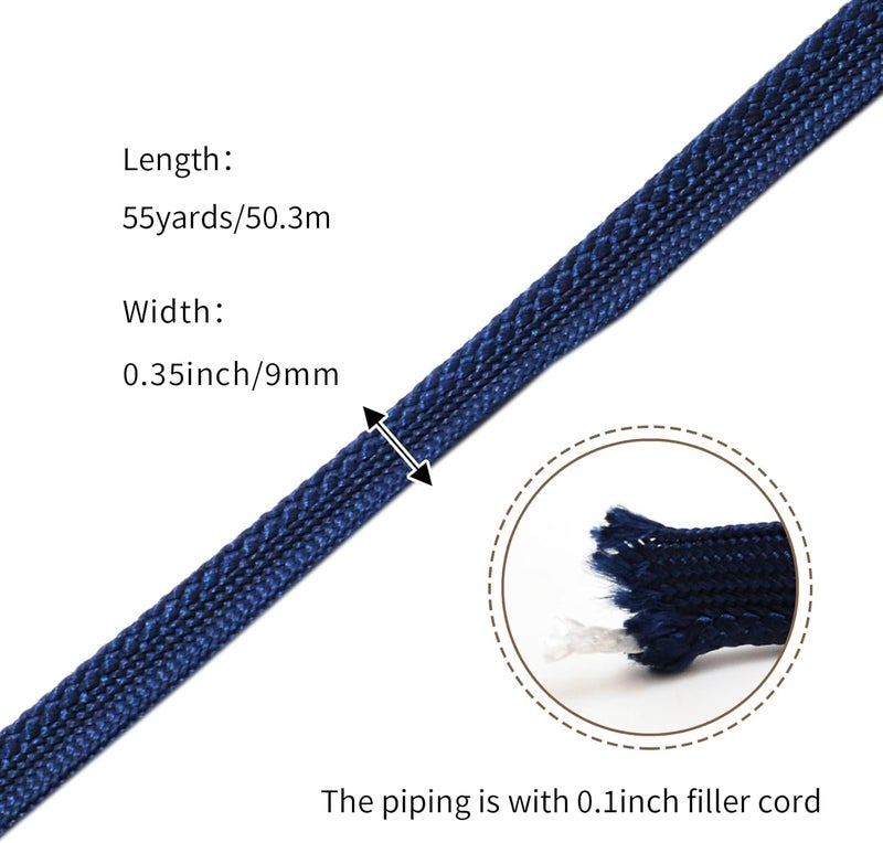 YRCLASYTRIM 0.35inch,(55Yards) Sewing Piping Trim,Shining Polyesterter Cord Trim,for Sewing Clothing,Hometextile, Decoration DIY Crafts Edge Piping Embellishments,30Colour (Evening Blue) - Image 2